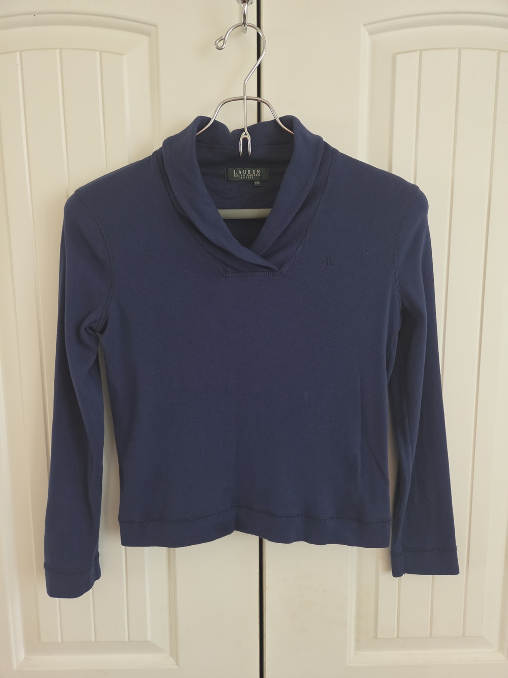 Lauren Ralph Lauren Navy Long-Sleeve Cowl Neck Top